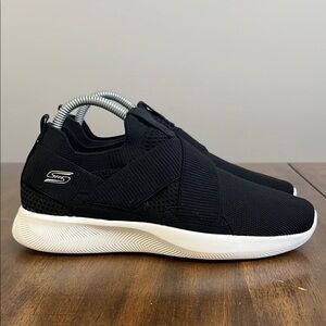 SKECHERS BOBS SPORT women's slip on low top shoes size 8.5 black fabric upper